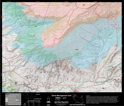 Spirited Republic 2020 Colorado Big Game Elk/Deer Topo Hunt Habitat Range GMU 411 digital map