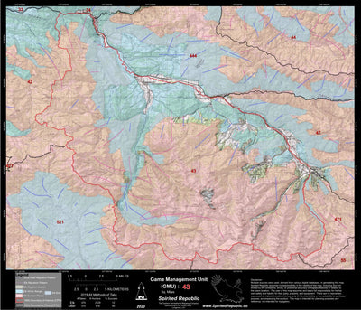 Spirited Republic 2020 Colorado Big Game Elk/Deer Topo Hunt Habitat Range GMU 43 digital map
