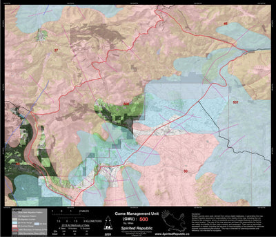 Spirited Republic 2020 Colorado Big Game Elk/Deer Topo Hunt Habitat Range GMU 500 digital map