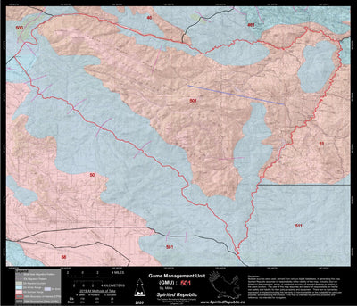 Spirited Republic 2020 Colorado Big Game Elk/Deer Topo Hunt Habitat Range GMU 501 digital map