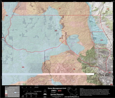 Spirited Republic 2020 Colorado Big Game Elk/Deer Topo Hunt Habitat Range GMU 511 digital map