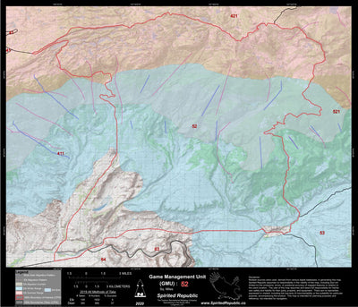 Spirited Republic 2020 Colorado Big Game Elk/Deer Topo Hunt Habitat Range GMU 52 digital map