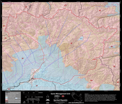 Spirited Republic 2020 Colorado Big Game Elk/Deer Topo Hunt Habitat Range GMU 55 digital map