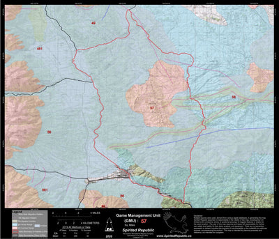 Spirited Republic 2020 Colorado Big Game Elk/Deer Topo Hunt Habitat Range GMU 57 digital map