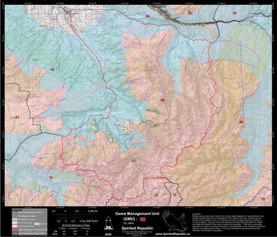 Spirited Republic 2020 Colorado Big Game Elk/Deer Topo Hunt Habitat Range GMU 65 digital map