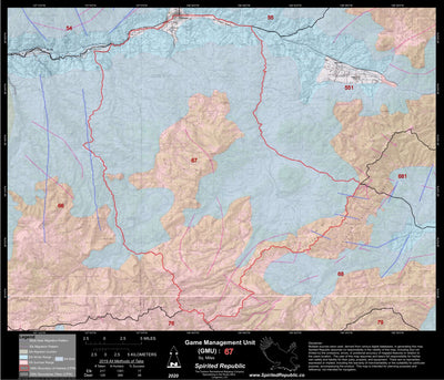 Spirited Republic 2020 Colorado Big Game Elk/Deer Topo Hunt Habitat Range GMU 67 digital map