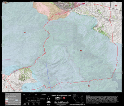Spirited Republic 2020 Colorado Big Game Elk/Deer Topo Hunt Habitat Range GMU 69 digital map