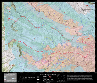 Spirited Republic 2020 Colorado Big Game Elk/Deer Topo Hunt Habitat Range GMU 70 digital map