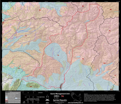 Spirited Republic 2020 Colorado Big Game Elk/Deer Topo Hunt Habitat Range GMU 74 digital map