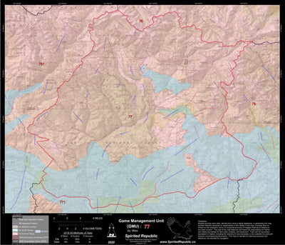 Spirited Republic 2020 Colorado Big Game Elk/Deer Topo Hunt Habitat Range GMU 77 digital map