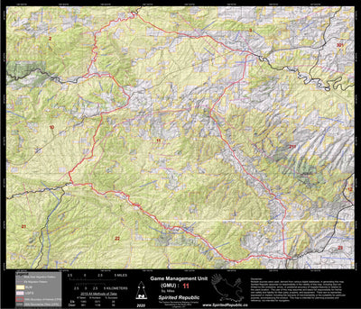 Spirited Republic 2020 Colorado Big Game Elk/Deer Topo Hunt Public Lands GMU 11 digital map