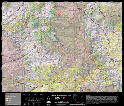 Spirited Republic 2020 Colorado Big Game Elk/Deer Topo Hunt Public Lands GMU 15 digital map
