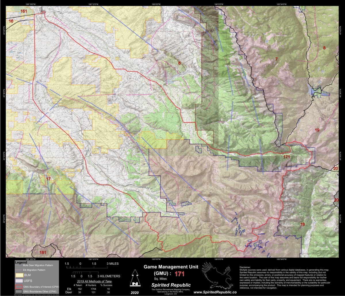 2020 Colorado Big Game Elk Deer - Spirited Republic 2020 Colorado Big Game Elk Deer Topo Hunt Public Lands Gmu 171 Digital Map 34276093821084 