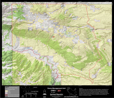 Spirited Republic 2020 Colorado Big Game Elk/Deer Topo Hunt Public Lands GMU 201 digital map