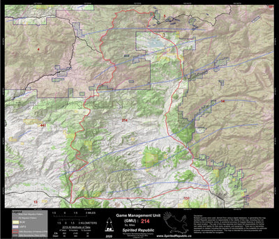 Spirited Republic 2020 Colorado Big Game Elk/Deer Topo Hunt Public Lands GMU 214 digital map