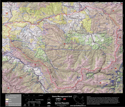 Spirited Republic 2020 Colorado Big Game Elk/Deer Topo Hunt Public Lands GMU 28 digital map