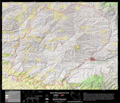 Spirited Republic 2020 Colorado Big Game Elk/Deer Topo Hunt Public Lands GMU 301 digital map