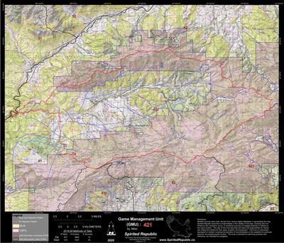 Spirited Republic 2020 Colorado Big Game Elk/Deer Topo Hunt Public Lands GMU 421 digital map