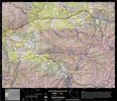 Spirited Republic 2020 Colorado Big Game Elk/Deer Topo Hunt Public Lands GMU 444 digital map