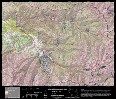 Spirited Republic 2020 Colorado Big Game Elk/Deer Topo Hunt Public Lands GMU 47 digital map