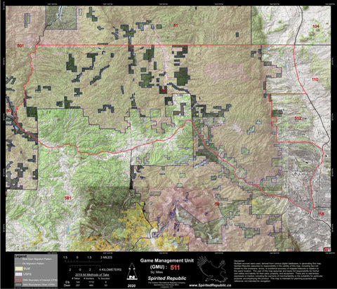 Spirited Republic 2020 Colorado Big Game Elk/Deer Topo Hunt Public Lands GMU 511 digital map