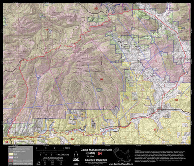 Spirited Republic 2020 Colorado Big Game Elk/Deer Topo Hunt Public Lands GMU 54 digital map