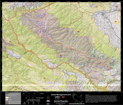Spirited Republic 2020 Colorado Big Game Elk/Deer Topo Hunt Public Lands GMU 61 digital map