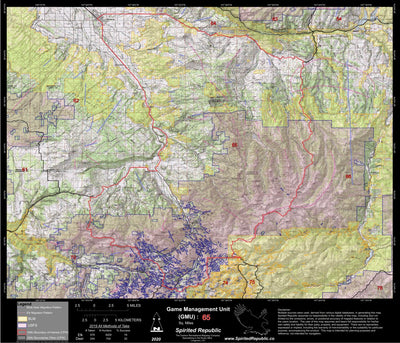 Spirited Republic 2020 Colorado Big Game Elk/Deer Topo Hunt Public Lands GMU 65 digital map