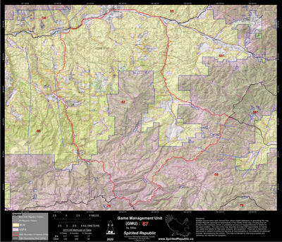 Spirited Republic 2020 Colorado Big Game Elk/Deer Topo Hunt Public Lands GMU 67 digital map