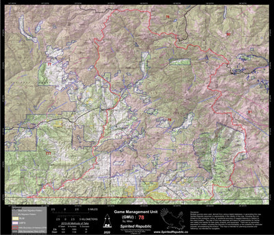 Spirited Republic 2020 Colorado Big Game Elk/Deer Topo Hunt Public Lands GMU 78 digital map