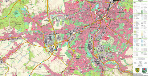 Staatsbetrieb Geobasisinformation und Vermessung Sachsen Grüna, Chemnitz, Stadt (1:25,000 scale) digital map