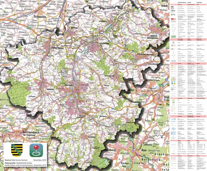 Rural District of Zwickau (1:100,000 scale) Map by Staatsbetrieb