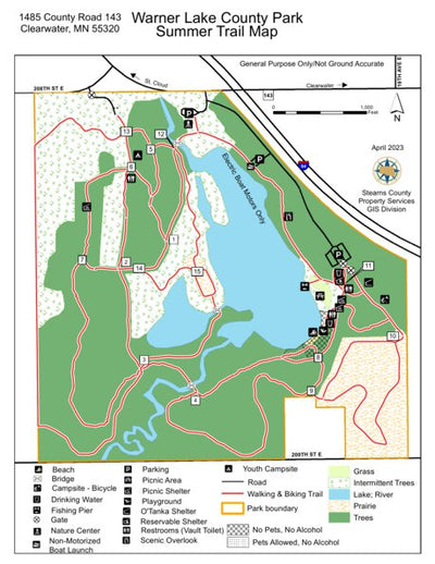 Stearns County, MN Warner Lake County Park digital map