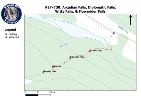 Stoked On Waterfalls 027-030 - Arcadian Falls, Diplomatic Falls, Witty Falls, & Flowerider Falls digital map