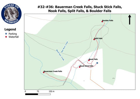 Stoked On Waterfalls 032-036 - Bauerman Creek Falls, Stuck Stick Falls, Nook Falls, Split Falls, & Boulder Falls digital map