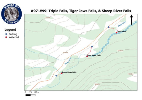 Stoked On Waterfalls 097-099 - Triple Falls, Tiger Jaws Falls, & Sheep River Falls digital map