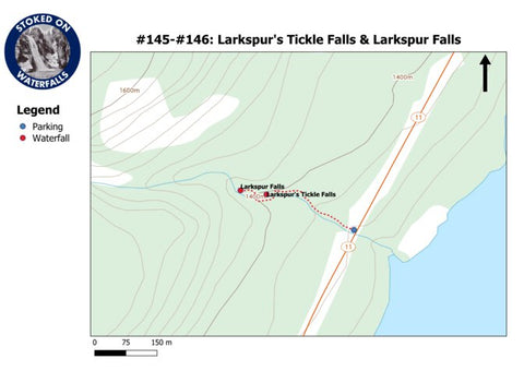 Stoked On Waterfalls 145-146 - Larkspurs Tickle Falls & Larkspur Falls digital map
