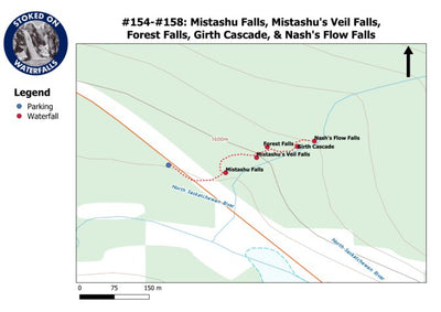 Stoked On Waterfalls 154-158 - Mistashu Falls, Mistashu's Veil Falls, Forest Falls, Girth Cascade & Nash's Flow Falls digital map