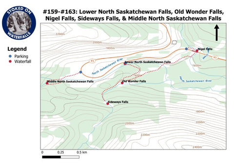 Stoked On Waterfalls 159-163 - L. North Sask. Fall, Old Wonder Falls, Nigel Falls, Sideways Falls, & M. North Sask. Fall digital map
