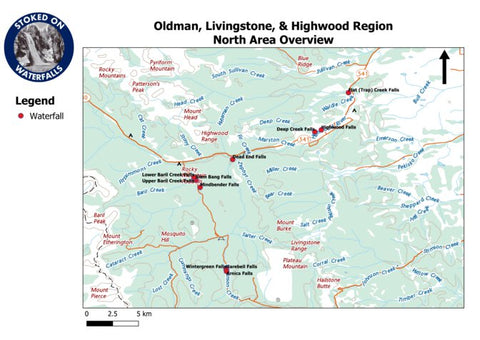 Stoked On Waterfalls Oldman, Livingstone and Highwood Region - North Area Overview digital map