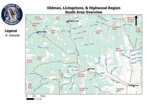 Stoked On Waterfalls Oldman, Livingstone and Highwood Region - South Area Overview digital map