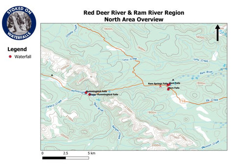 Stoked On Waterfalls Red Deer & Ram River Region - North Area Overview Map digital map