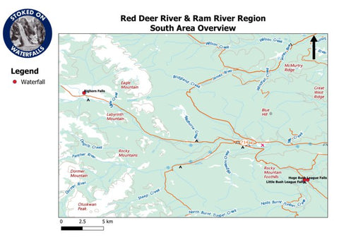 Stoked On Waterfalls Red Deer & Ram River Region - South Area Overview Map digital map