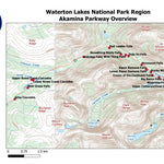Stoked On Waterfalls Waterton Lakes National Park Region - Akamina Parkway Overview Map digital map