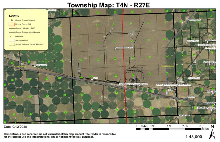 Umatilla Chemical Depot T4N R27E Township Map by Super See