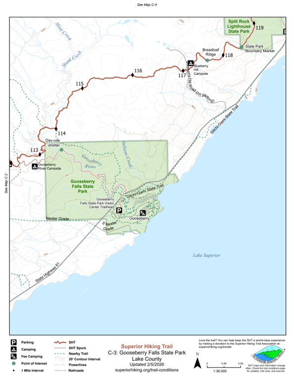 SHT Map C-3: Gooseberry Falls State Park by Superior Hiking Trail ...