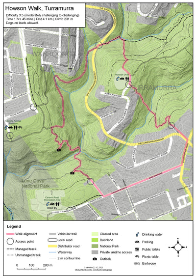 Sydney Bushwalking Maps Howson Walk, Turramurra digital map