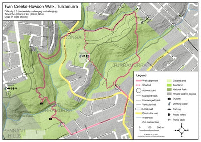 Sydney Bushwalking Maps Twin Creeks-Howson Walk, Turramurra digital map