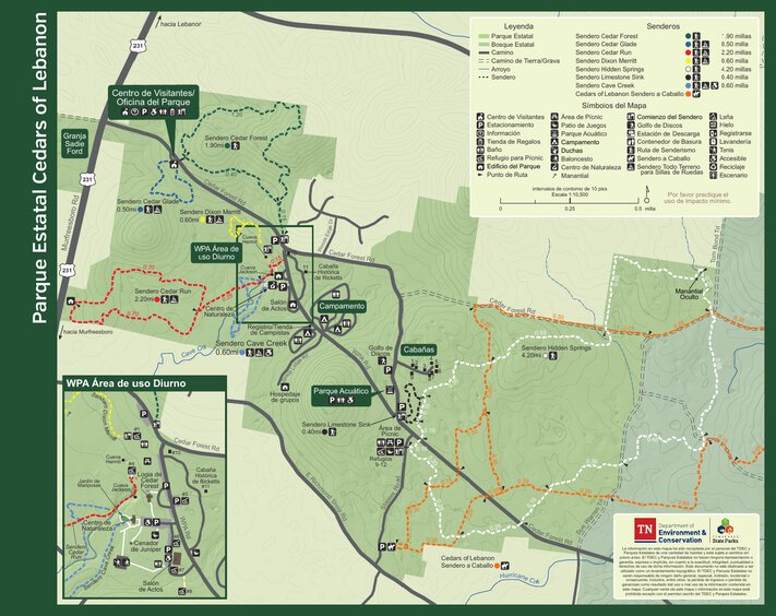 Cedars of Lebanon State Park - Español Map by Tennessee State Parks ...