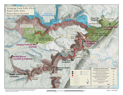Tennessee State Parks The Cumberland Trail - Piney River, Piney Falls SNA, Stinging Fork Falls SNA digital map